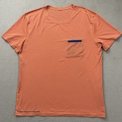 Lululemon R.A.D Run All Day Short Sleeve Mens Shirt Size L Orange Blue Striped