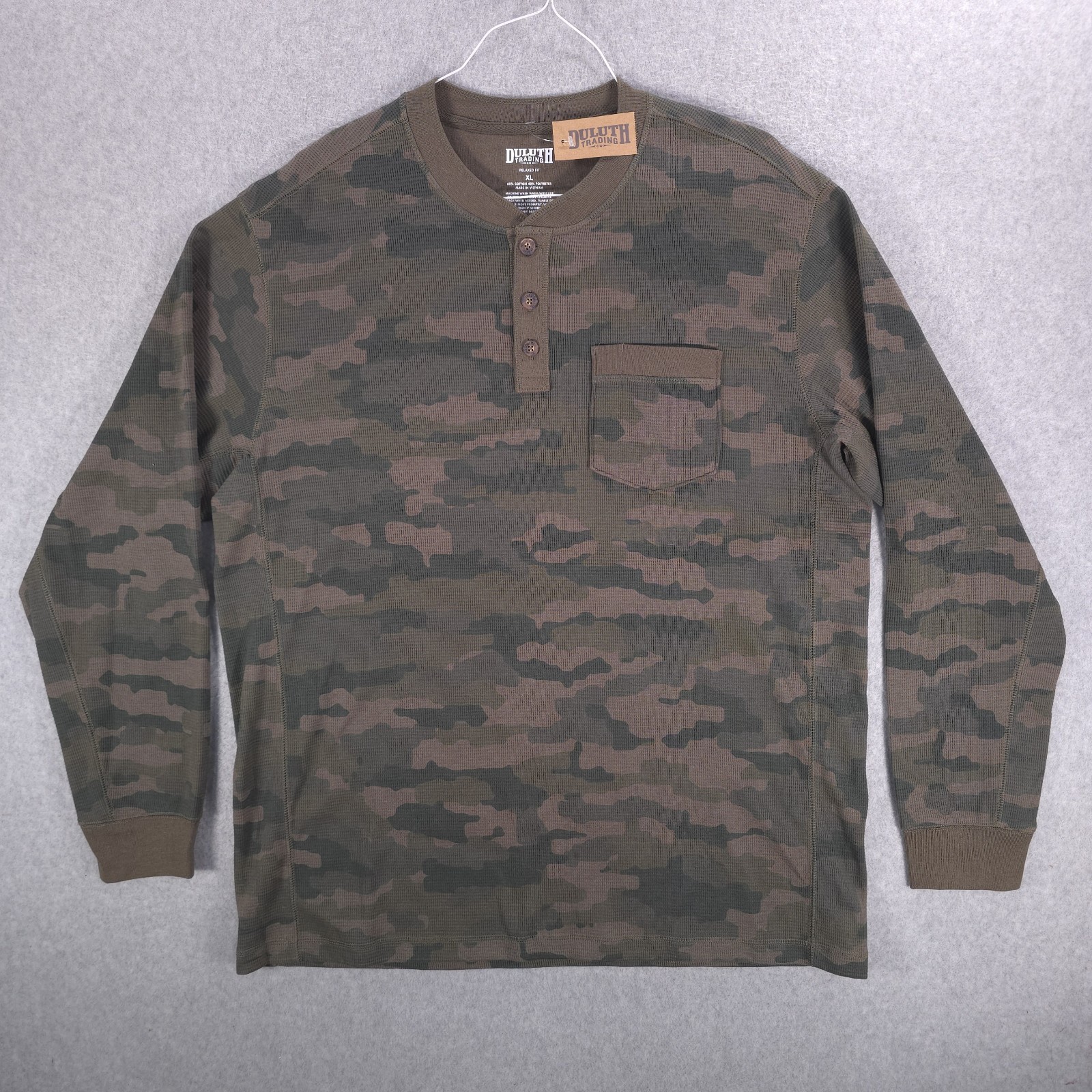 Duluth Trading Camo Burley Thermal Waffle Knit Casual Henley Shirt Mens XL gallery