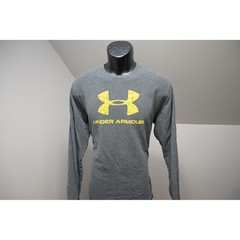 Under Armour Long Sleeve Gym Shirt Mens Large Gray Yellow Graphic Excellent