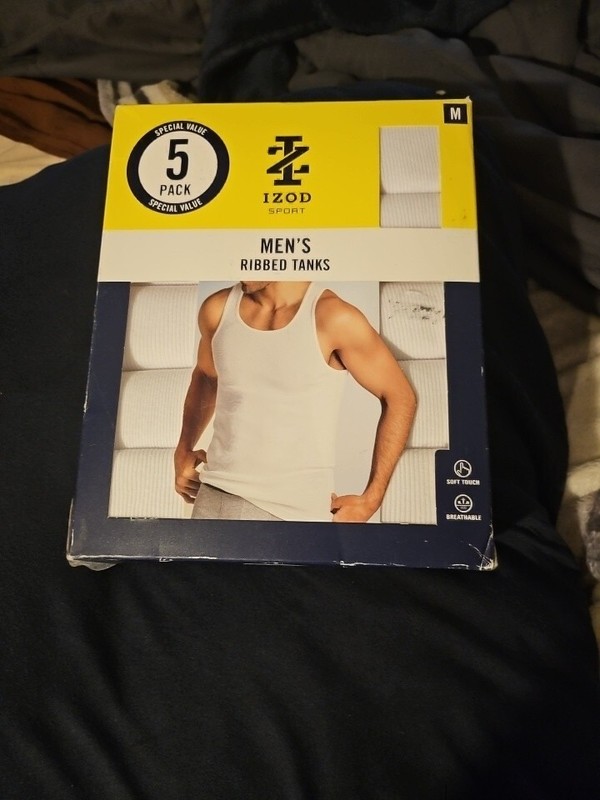 IZOD Tank Top Men's Medium White Cotton Ribbed Round Neck Undershirts Pack of 5 gallery