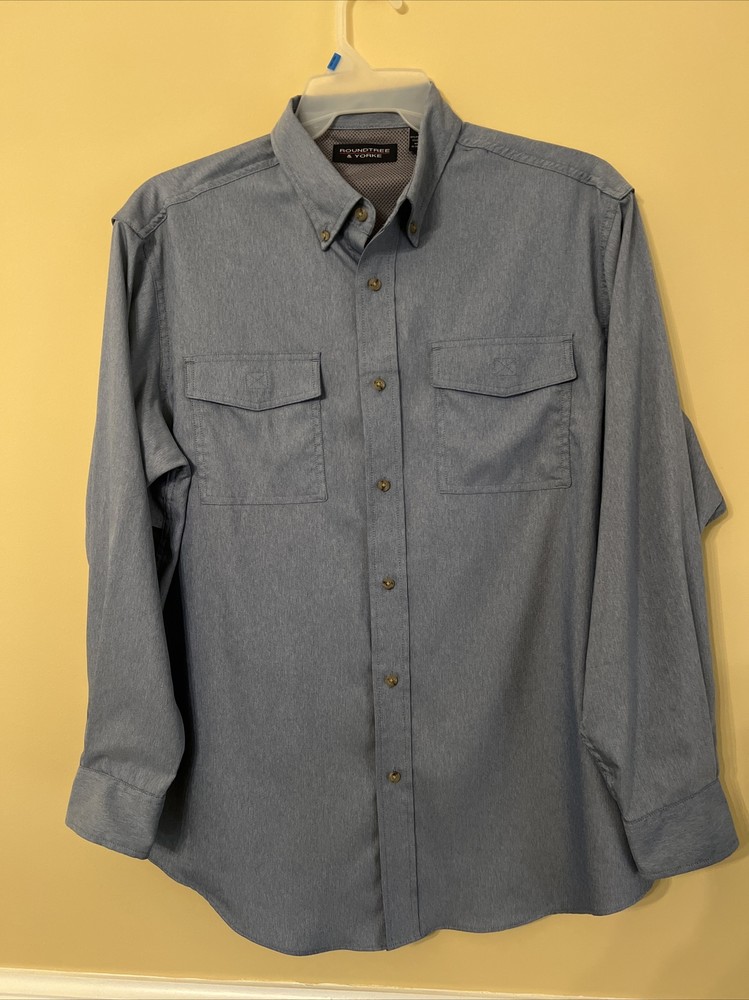 Roundtree Yorke Blue PERFORMANCE VENTED Men Long Sleeves Shirt Large