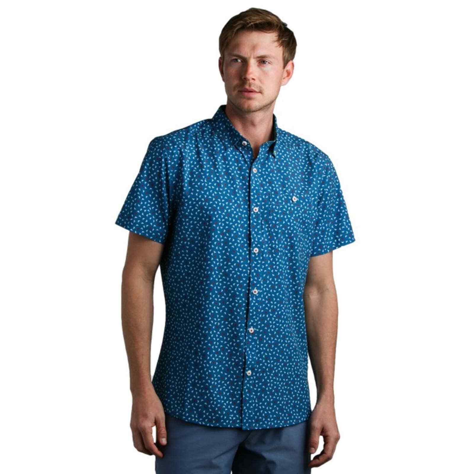 NWOT William Murray Golf Pin High Button-Down Blue Red & White Flags Size Large gallery