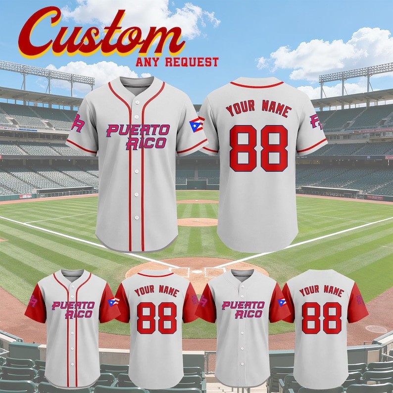 Custom Puerto Rico Baseball Jersey Personalized Men Women Fan