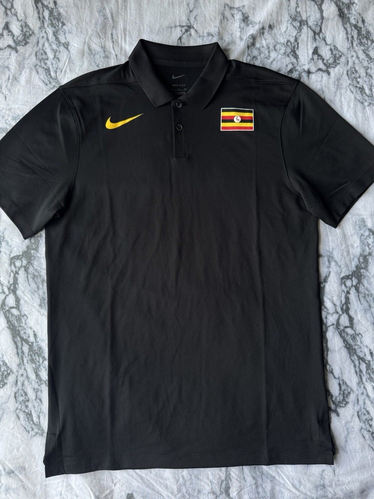 Nike Pro Elite Track & Field Uganda Team Issued Black Polo Shirt Mens Size Small