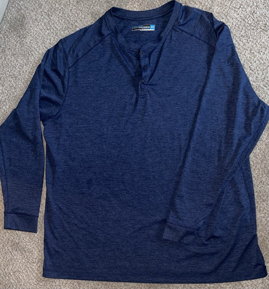 Roundtree & Yorke Performance 2XT Blue Henley Long Sleeve Shirt