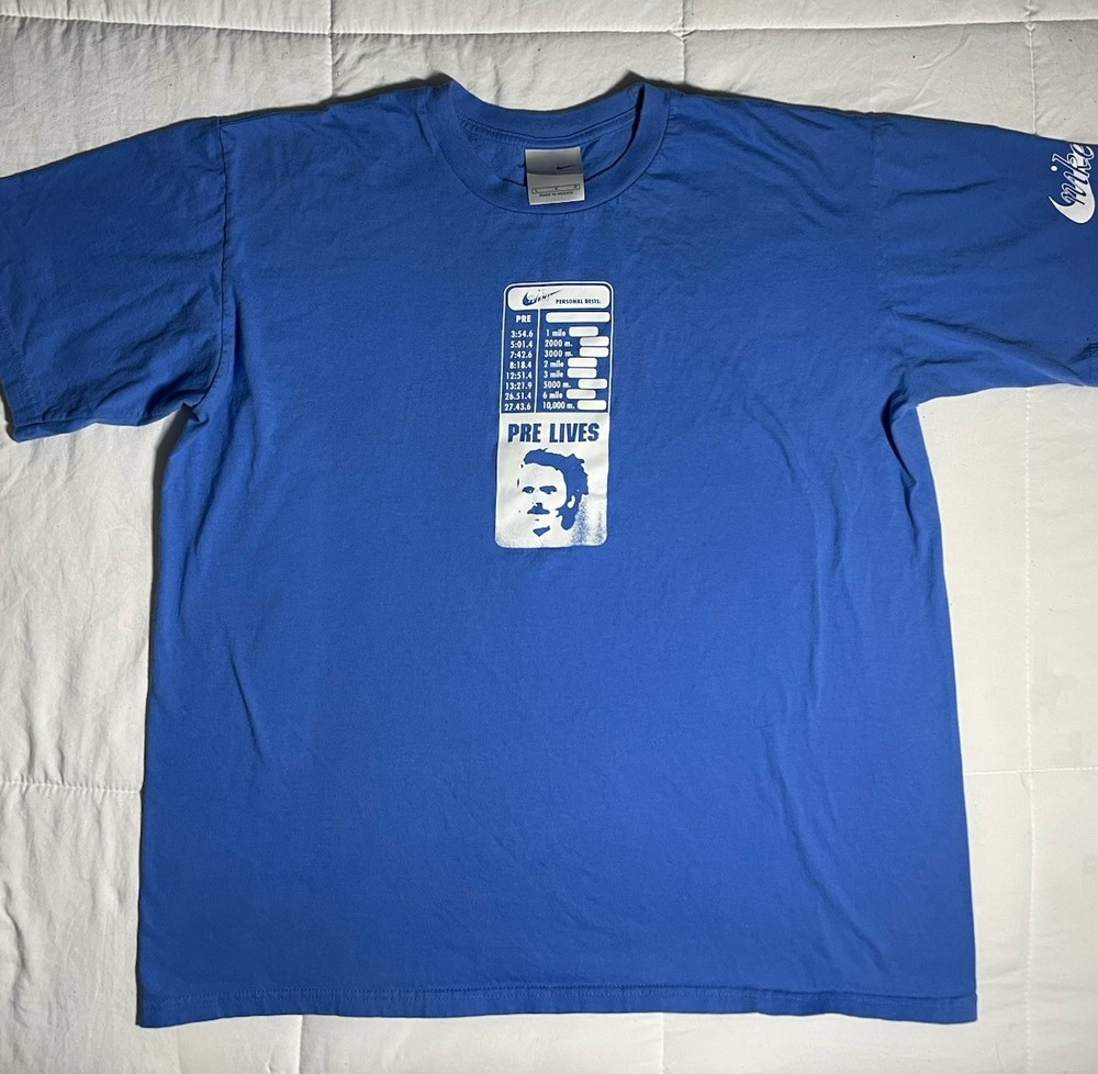 Vintage Nike Pre Lives T Shirt Mens L Blue Personal Bests Times Running RARE