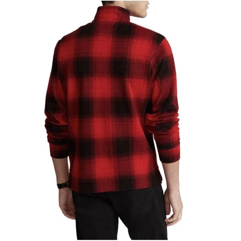 POLO Ralph Lauren Checked Buffalo Plaid Estate Rib Pullover 1/4 zip Sz S EUC gallery