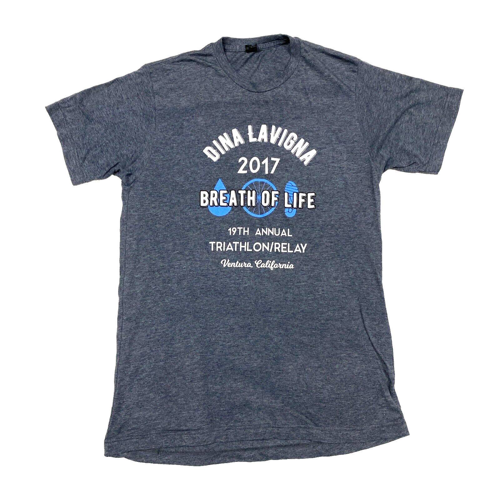 Dina Lavigna Triathlon/Relay '17 Men's Medium Pullover T-Shirt Short Sleeve Blue gallery