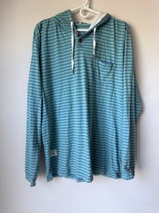 Bald Head Blues Mens Large Blue Stripe 1/4 Button Long Sleeve Pullover Hoodie