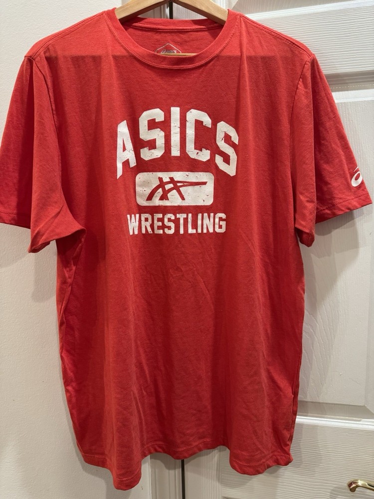 Asics Running Men's Short Sleeve Red Large T-Shirt Wrestling Classic Race Top XL