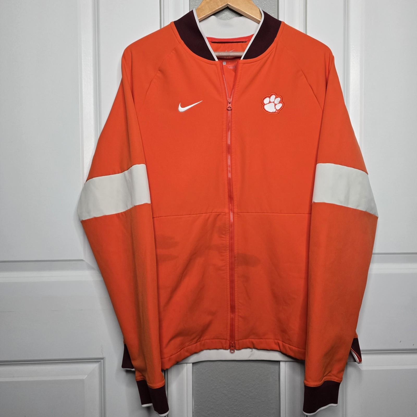 Nike Clemson Jacket Dri-Fit Full Zip Pockets Zip Medium M Orange Brown Whit Trim gallery
