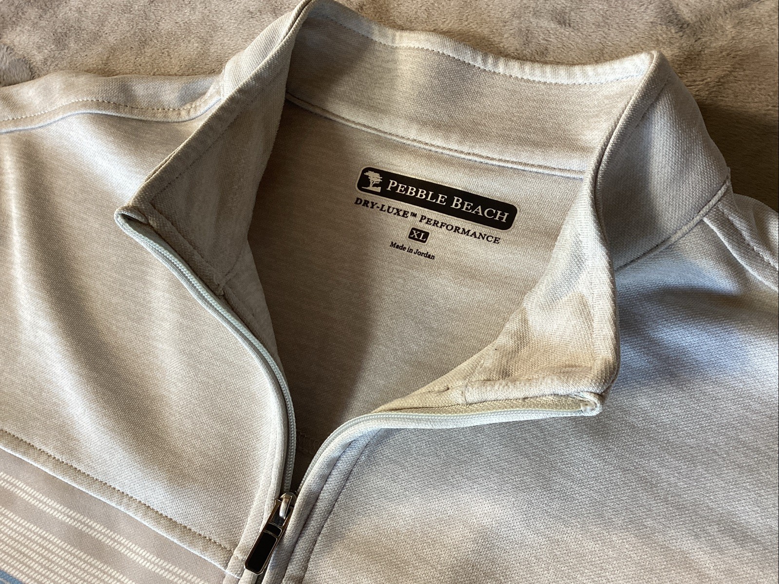 Pebble Beach Golf Links 1/4 Zip Pullover Mens XL Performance Gray Blue Striped gallery