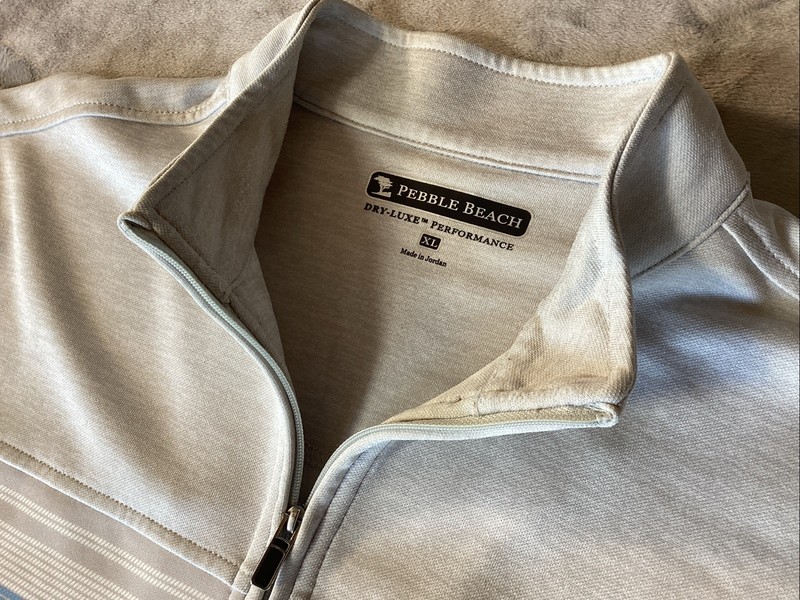Pebble Beach Golf Links 1/4 Zip Pullover Mens XL Performance Gray Blue Striped gallery