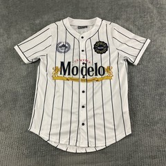 Modelo Cerveza Baseball Jersey Mens Medium Beer Pinstripe Button-down Stretch