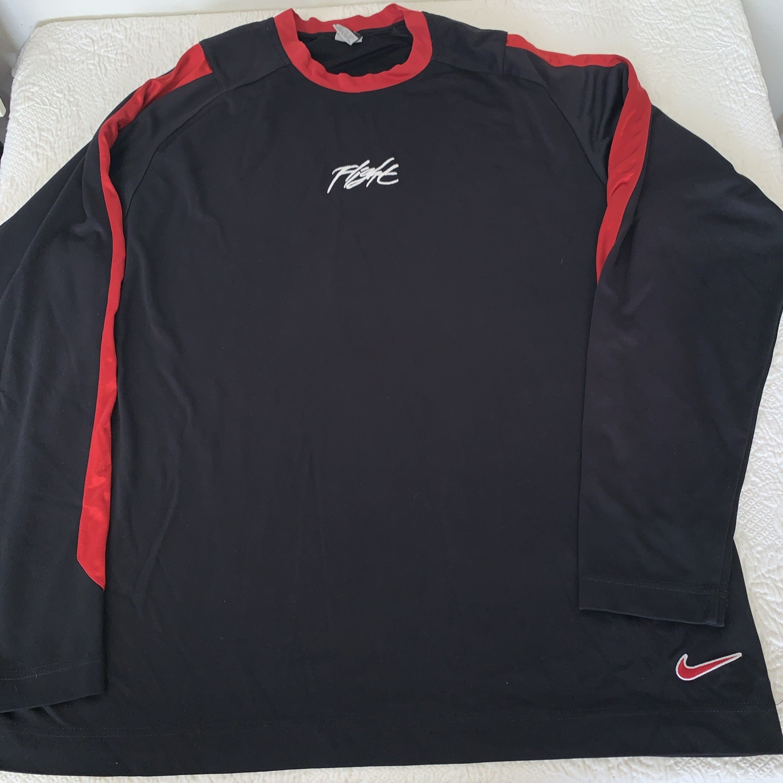 Vtg 90s Nike Air Jordan Flight Shooting Shirt XL/XXL Black Red Warm Up Jersey gallery