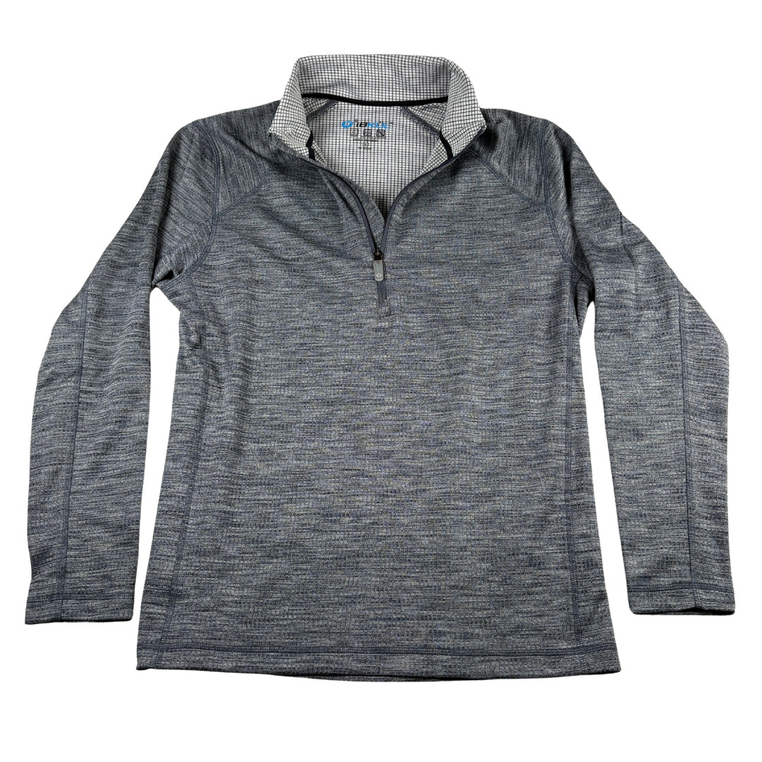 IBKUL Mens Small Gray Space Dye Mini Grid Waffle Knit 1/4-Zip Pullover Golf Hike gallery