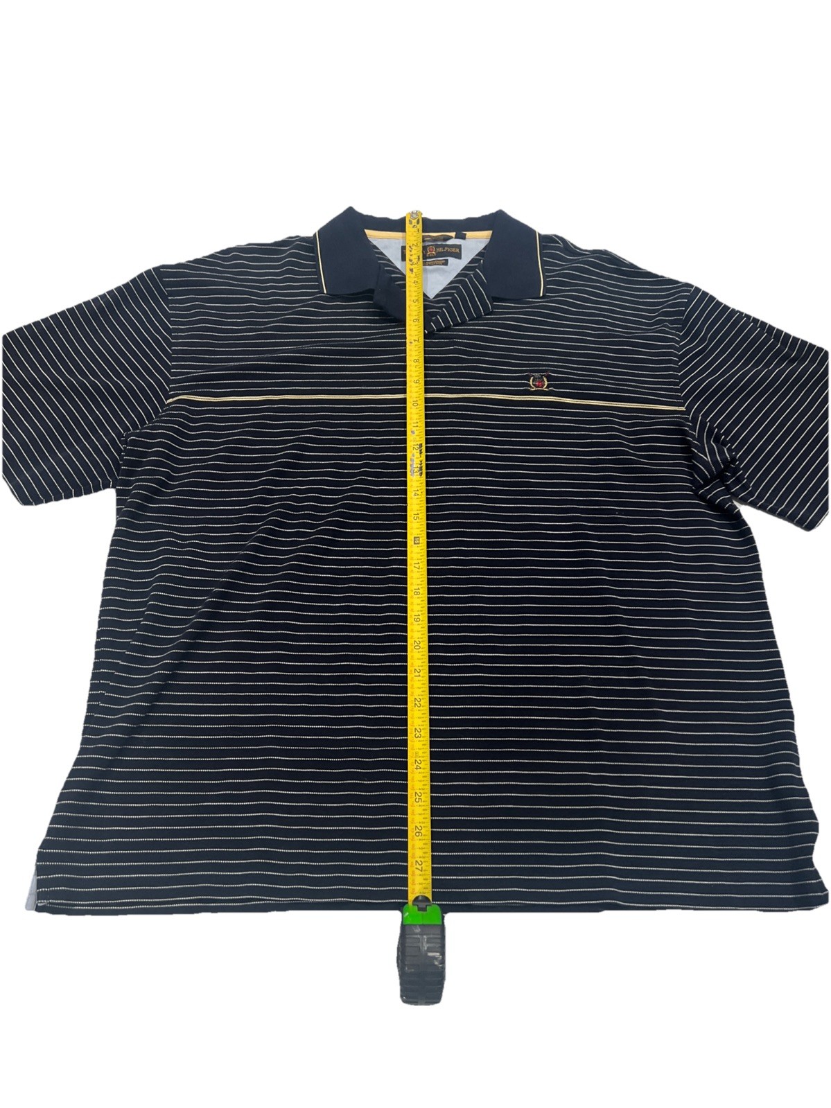 Tommy Hilfiger Logo Men's Size Large Golf Stripes Navy Polo Shirt gallery