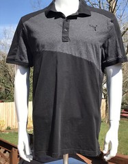 Puma Polo Mens L Shirt Black Gray Color Block Short Sleeve Dry Cell Stretch