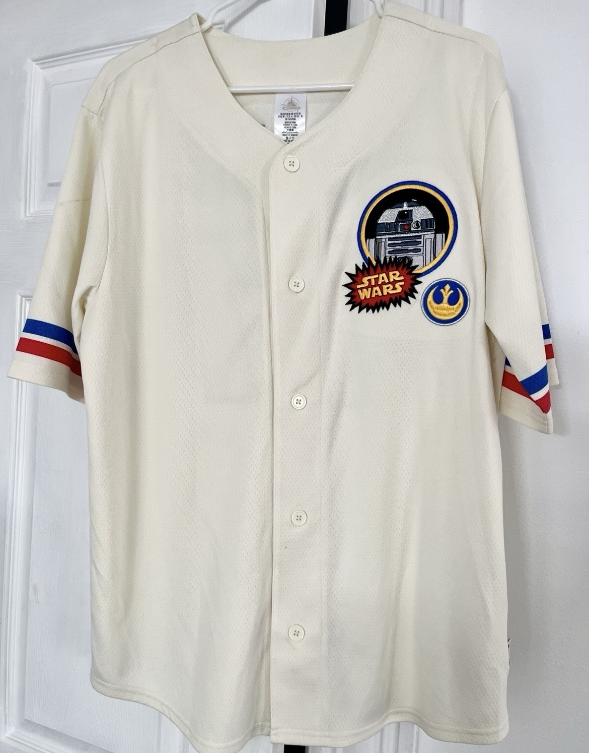 L - Disney Parks Star Wars Baseball Jersey Adult R2D2 Beige White 2025 R2-D2 #77 gallery