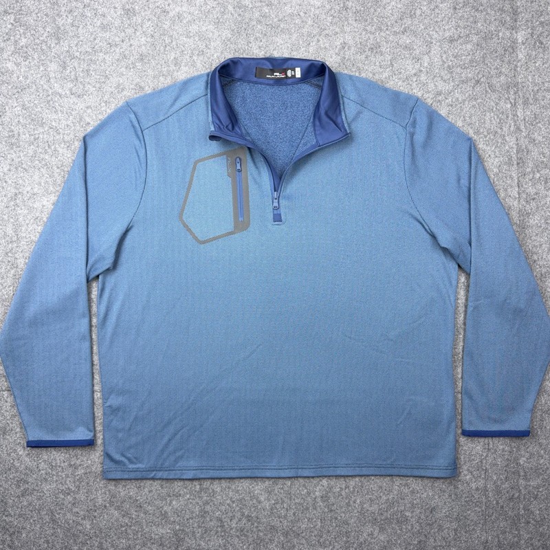 RLX Ralph Lauren Pullover Mens 2XL Blue Herringbone 1/4 Zip Golf Performance Top gallery
