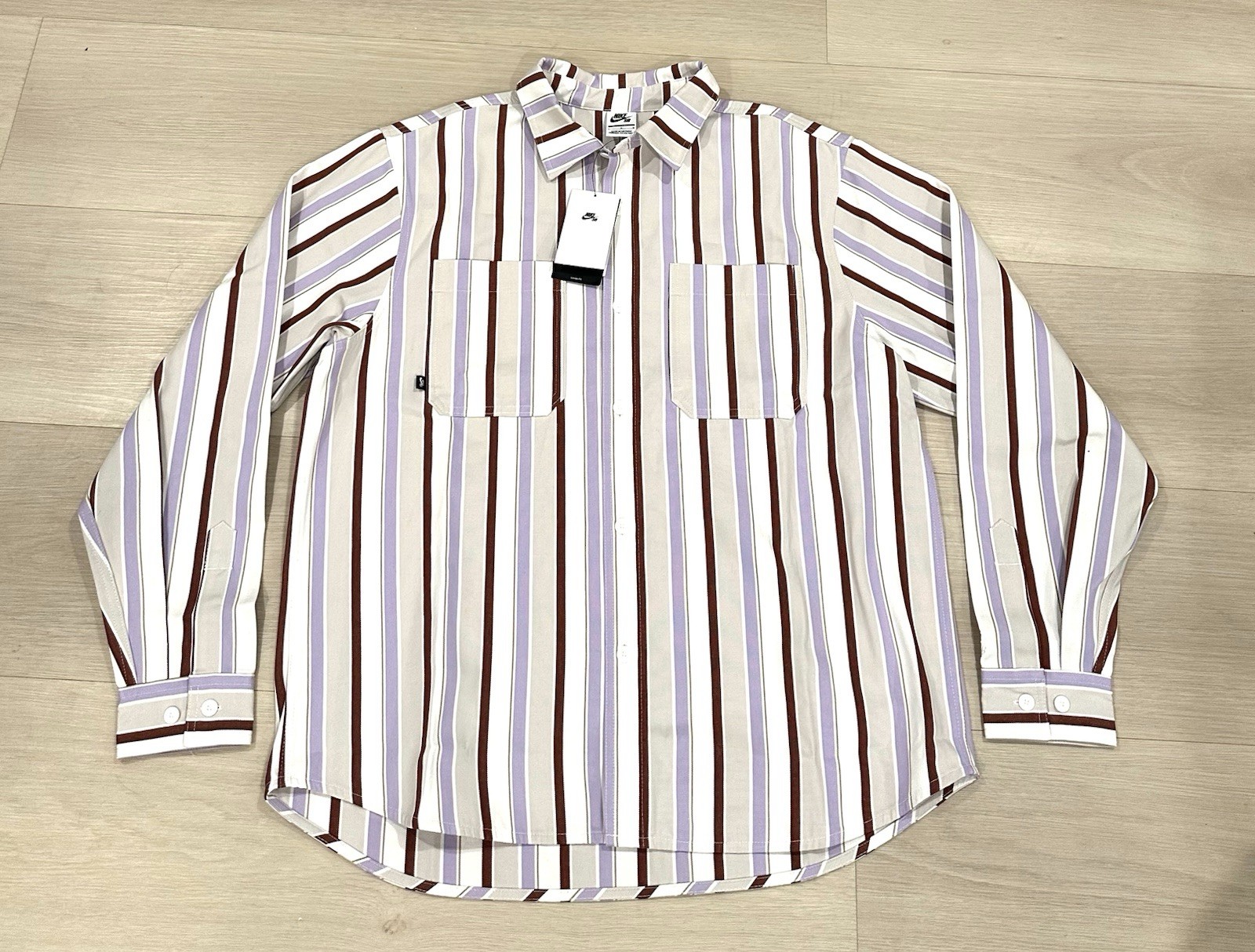 Nike SB Skateboard Button Long Sleeve Striped Woven Heavyweight Top Mens Large gallery