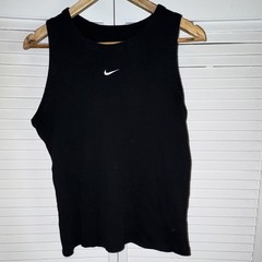 Nike The Nike Tee Womens XL Black Ribbed Tight Fit Sleeveless Tank Logo
