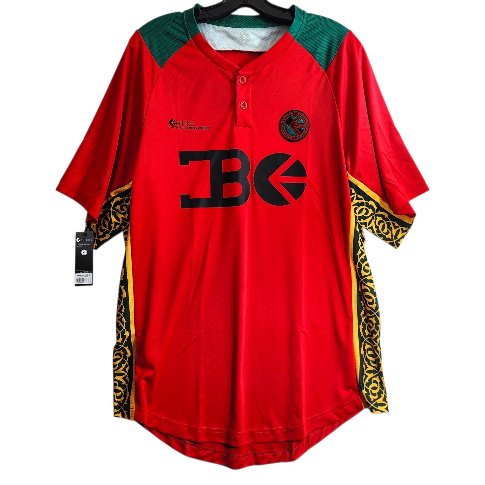 ETHIKA Jersey Mens XL Red Geometric Henley Polo Soccer Hip Hop Lifestyle Culture gallery
