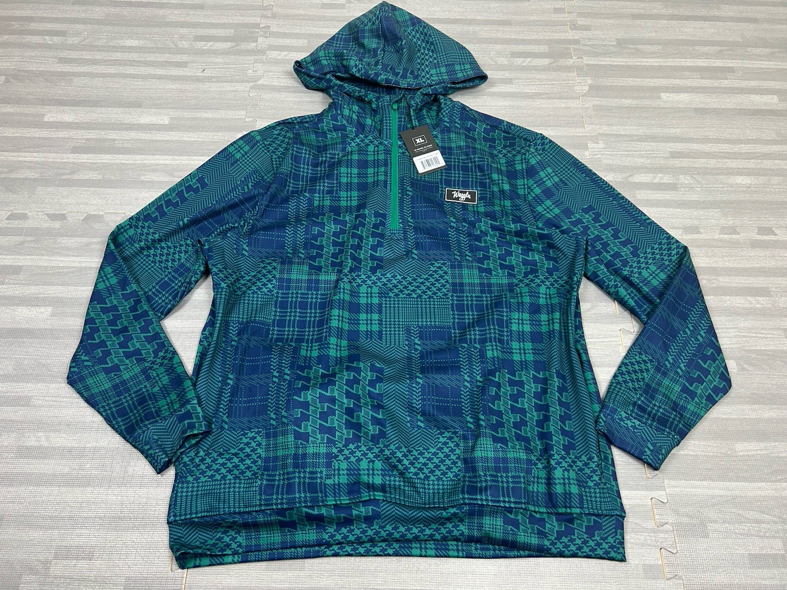 Waggle Houndstooth Haze 1/4 Zip Golf Pullover Hoodie Blue Green Mens Size XL $99 gallery