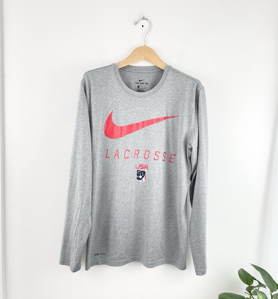 Nike M Gray USA Lacrosse Dri Fit Athletic Cut Long Sleeve Men’s Medium