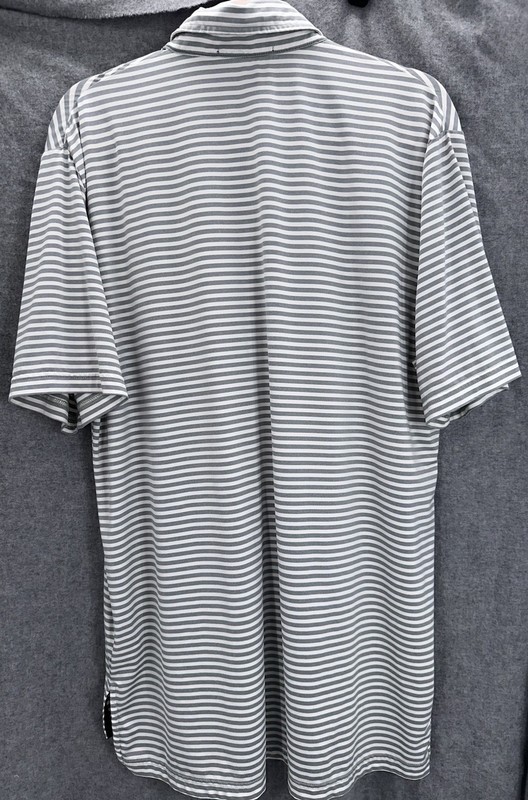 RLX Ralph Lauren Performance Golf Polo Men’s Medium Gray White Striped Wicking gallery