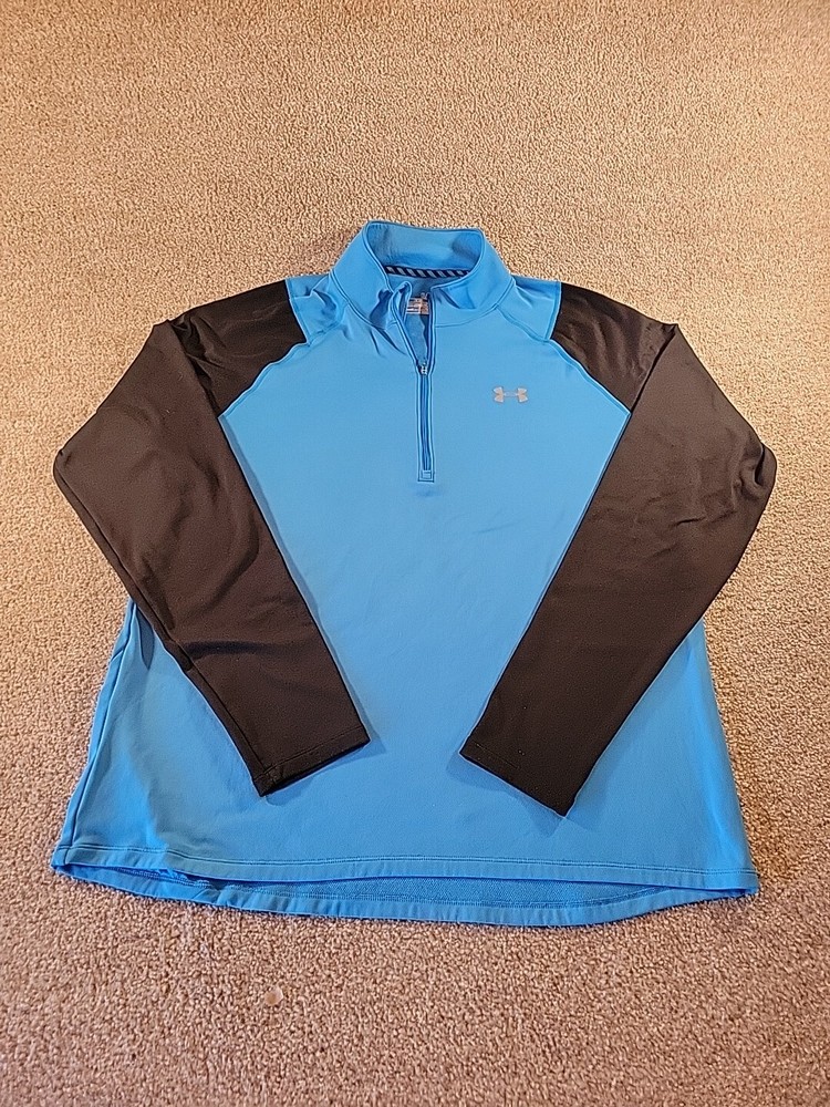 Mens Under Armour UA 1/4 Zip Pullover XL All Season Gear Fitted Blue Black