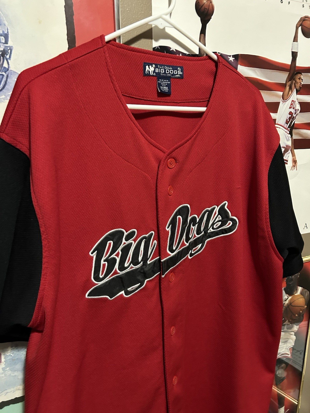 VTG Big Dogs Retro Baseball Jersey, Men XL, Red & Black Short Sleeve Shirt gallery