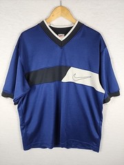Vintage Nike Shirt Sz L Blue Black Mesh V-Neck Jersey Mens Sport Made In USA!!!