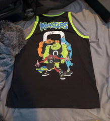 Space Jam Monstars Men’s L Basketball Jersey Tank Black/Green Trim Mesh Logo