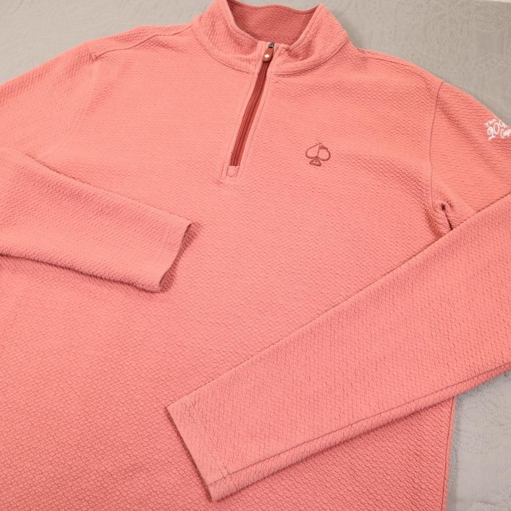 Pins & Aces 1/4 Zip Pullover Mens Medium Pink Textured Golf Knit Quilted