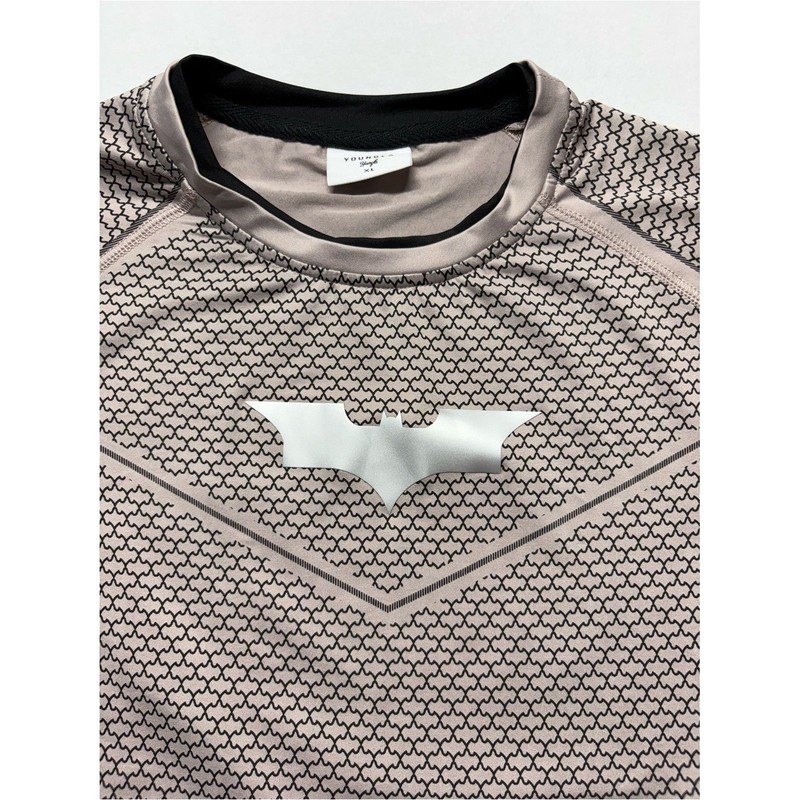 YoungLA Batman Superhero Compression Shirt Tan Black Armor Print Mens XL Gym Tee gallery