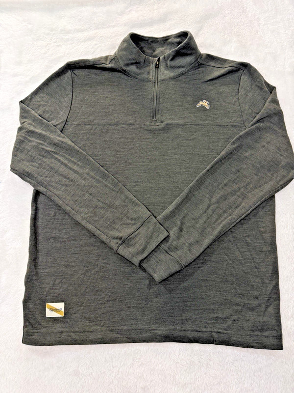 Tracksmith Downeaster Merino Wool Blend Olive Green 1/4 Zip Pullover Shirt XL gallery