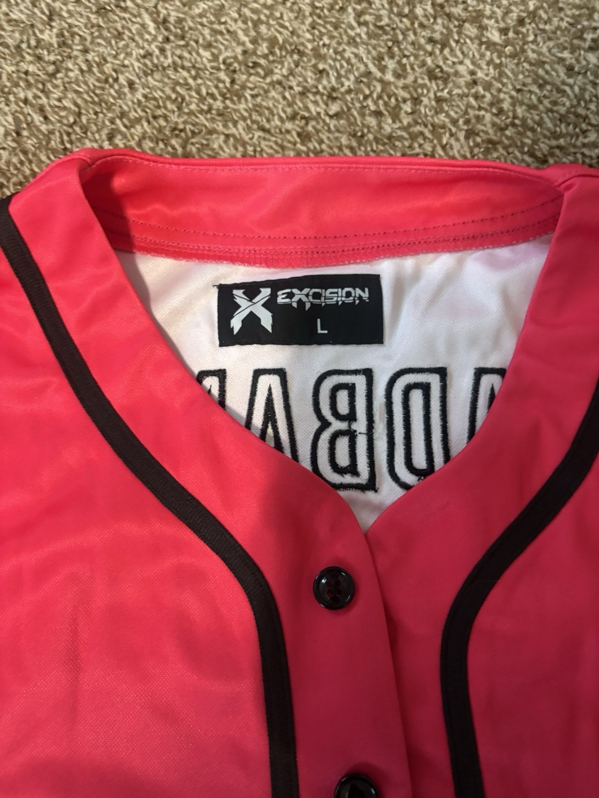 Excision Headbanger Button-Front Baseball Jersey Pink/Black Gradient Mens L gallery