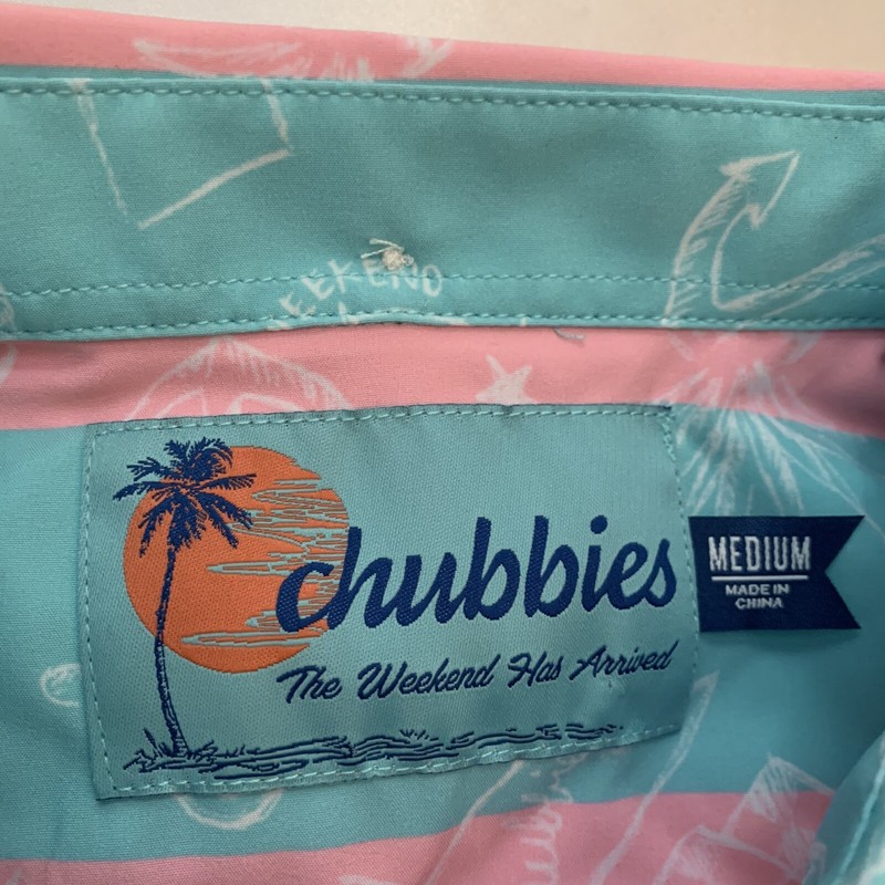 Chubbies Mens Popover Shirt Medium Nautical Captain Anchor Pink Aqua New gallery