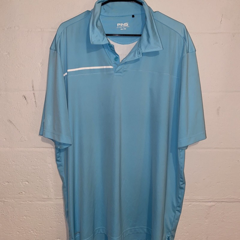 PING Mens Golf Polo Shirt XXL Light Blue Button Up Atheleisure Active Pullover gallery