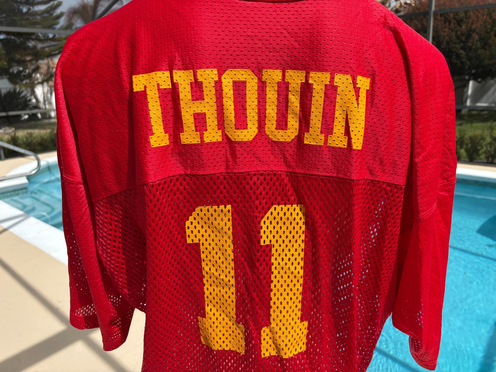 Vintage Red Riddell Thouin #11 mesh Nylon Jersey Mens size XL gallery