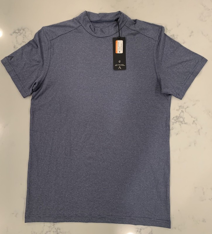 Antigua Mini Stripe Mock Neck Tee, Men’s Med, Blue/Grey Hthr #104699 (NEW) gallery