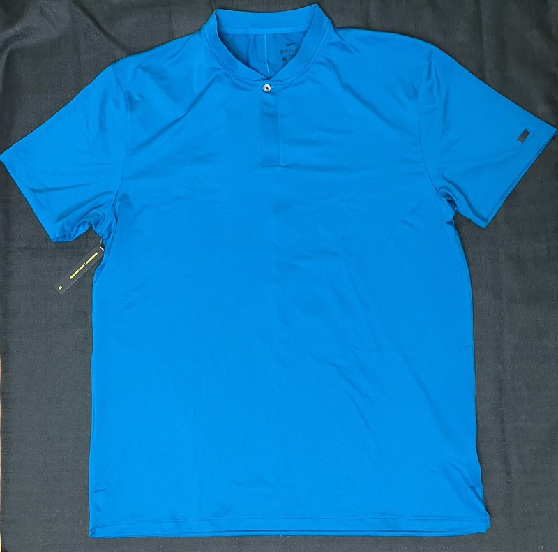 Nike Golf Tiger Woods Vapor Dry Mock Blade Collar Polo BV9219 301 Blue Sz L gallery