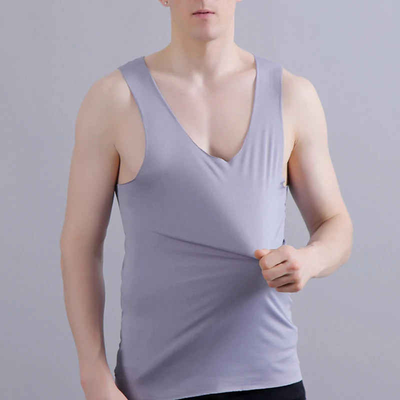 Silk Tank Tops Seamless Mens Vest Sleeveless Sport Bodysuit Vest For gallery