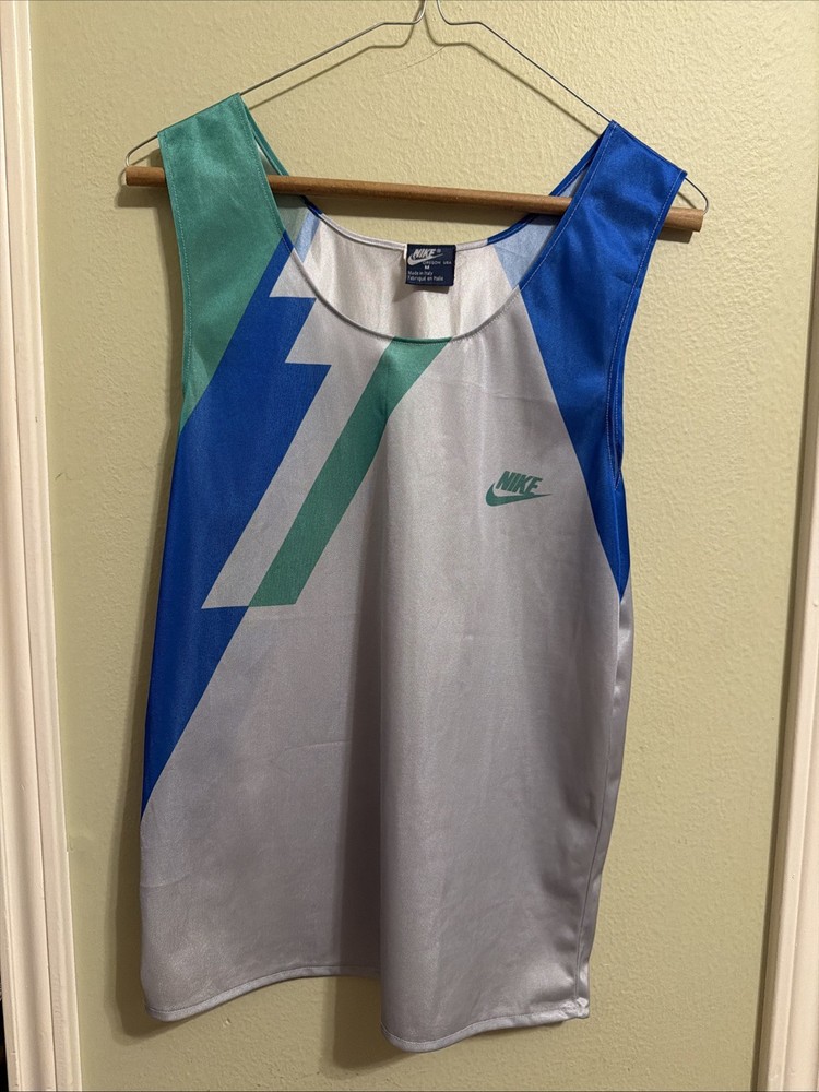 Vintage 80's Nike Pro Elite AeroSwift Running Singlet Blue/Green Rare Mens sz M