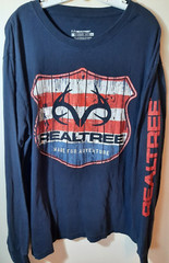 REALTREE BLUE LONG SLEEVE T-SHIRT Red White Blue Patriotic front SIZE XL–EUC!!