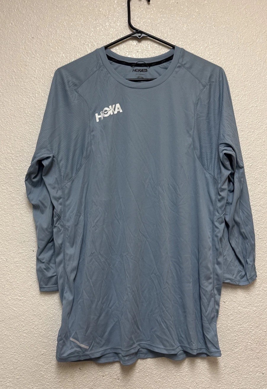 Hoka One One Men’s Glide 3/4 Sleeve Blue Lightweight Running Shirt Sz M gallery