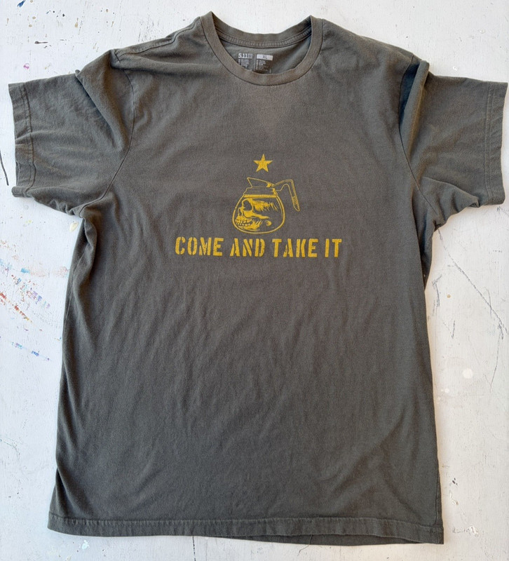 Men's 5.11 Tactical T-Shirt Green Logo XL Coffee Gadsden Range Active Flag 2A gallery