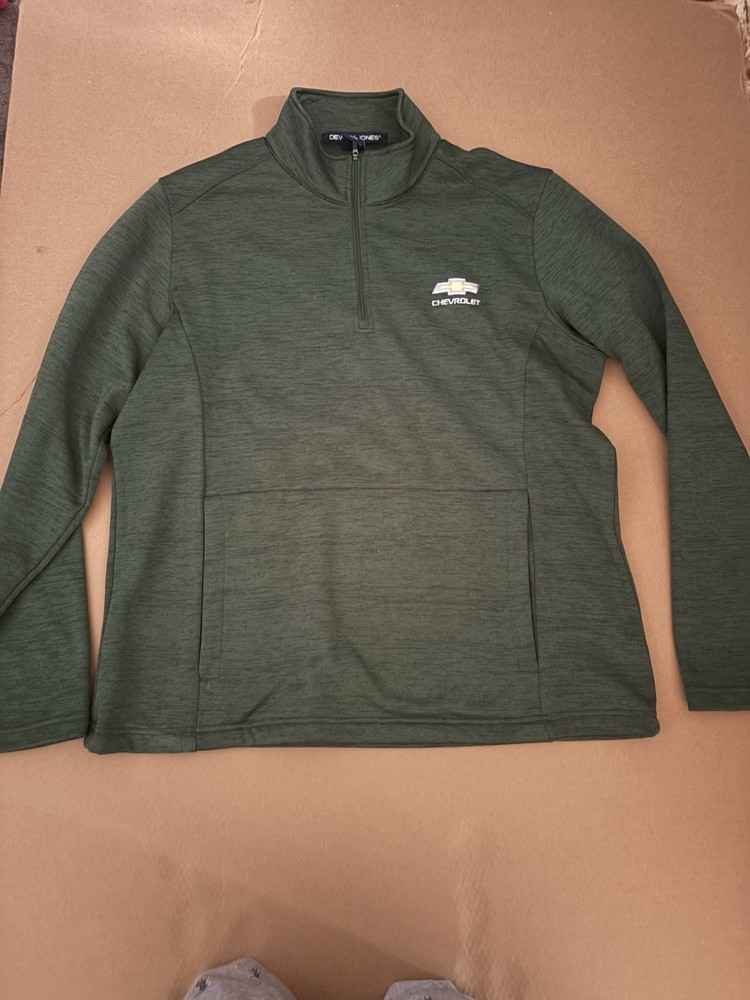Devon & Jones Chevrolet Men's XL Green 1/4 Zip Pullover Mock Neck Logo Poly