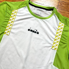 Diadora Mens Clay Crew Neck Short Sleeve Athletic T Shirt Size Small White/Green